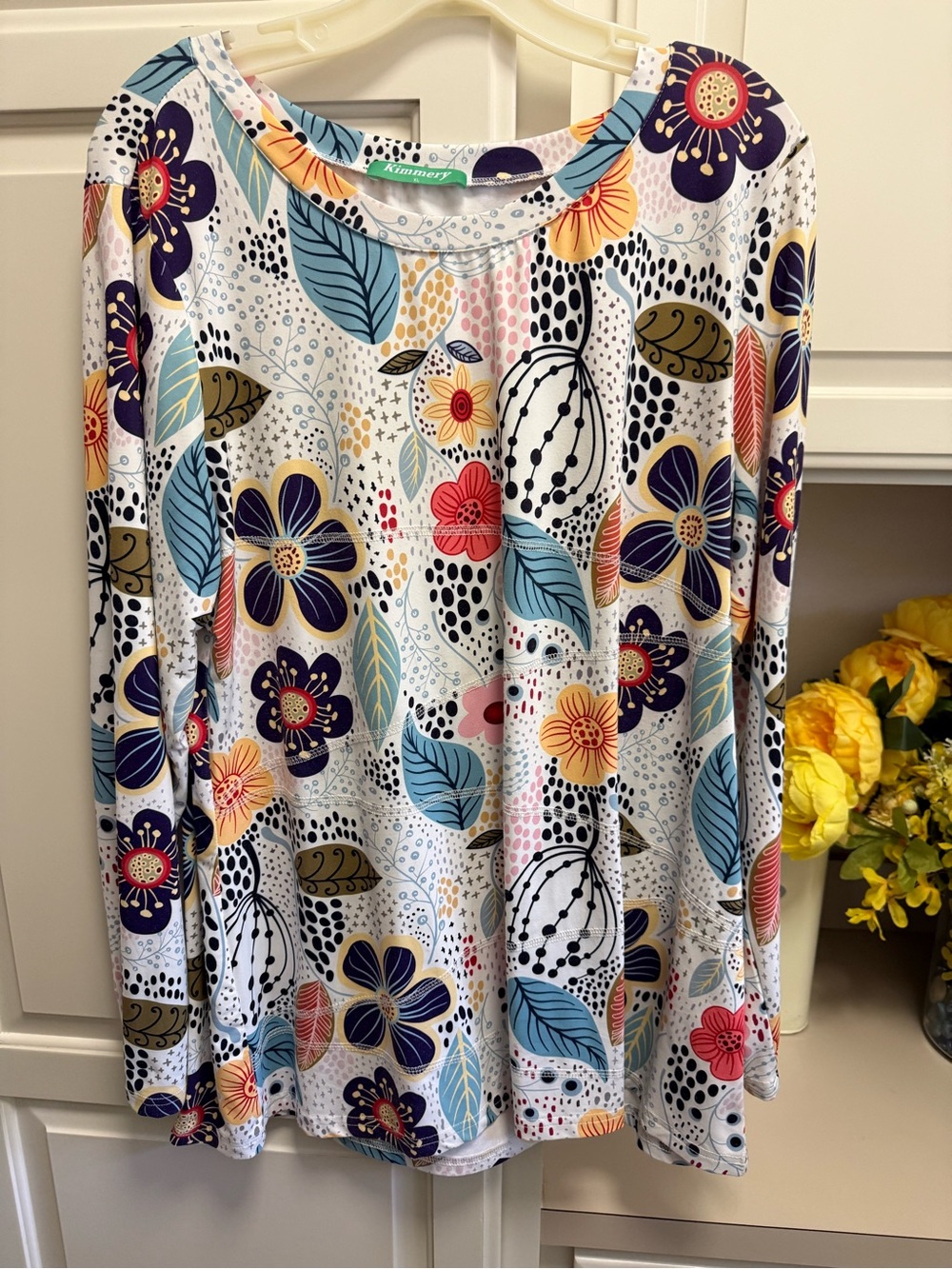 Floral Long-Sleeve Women’s Top in White Multi